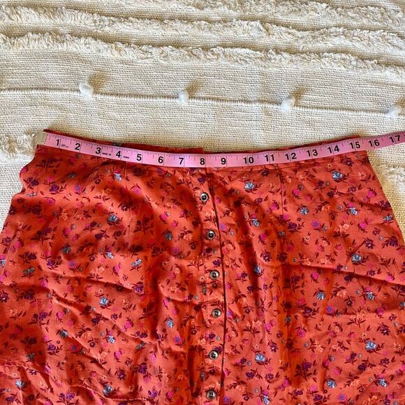 Free People Floral Button-Down Tiered Orange Skirt size small - Picture 7 of 9